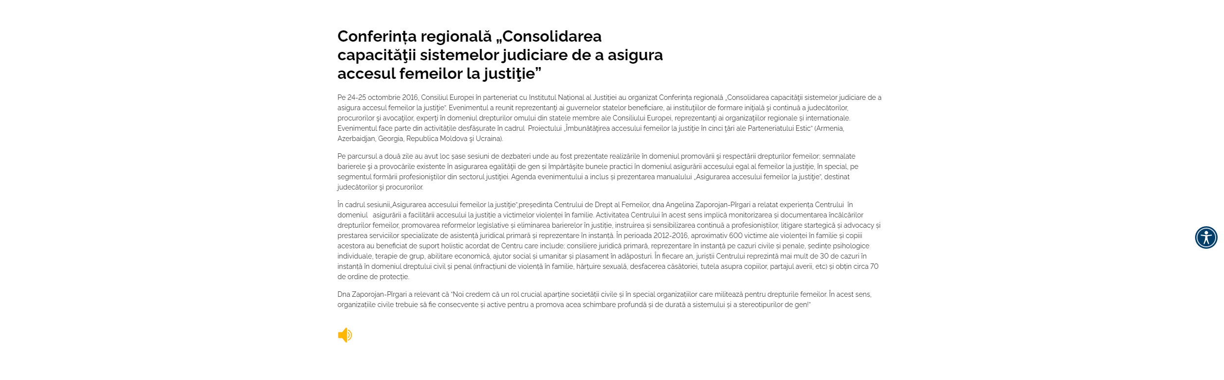 Conferința regională „Consolidarea capacităţii sistemelor judiciare de a asigura accesul femeilor la justiţie”