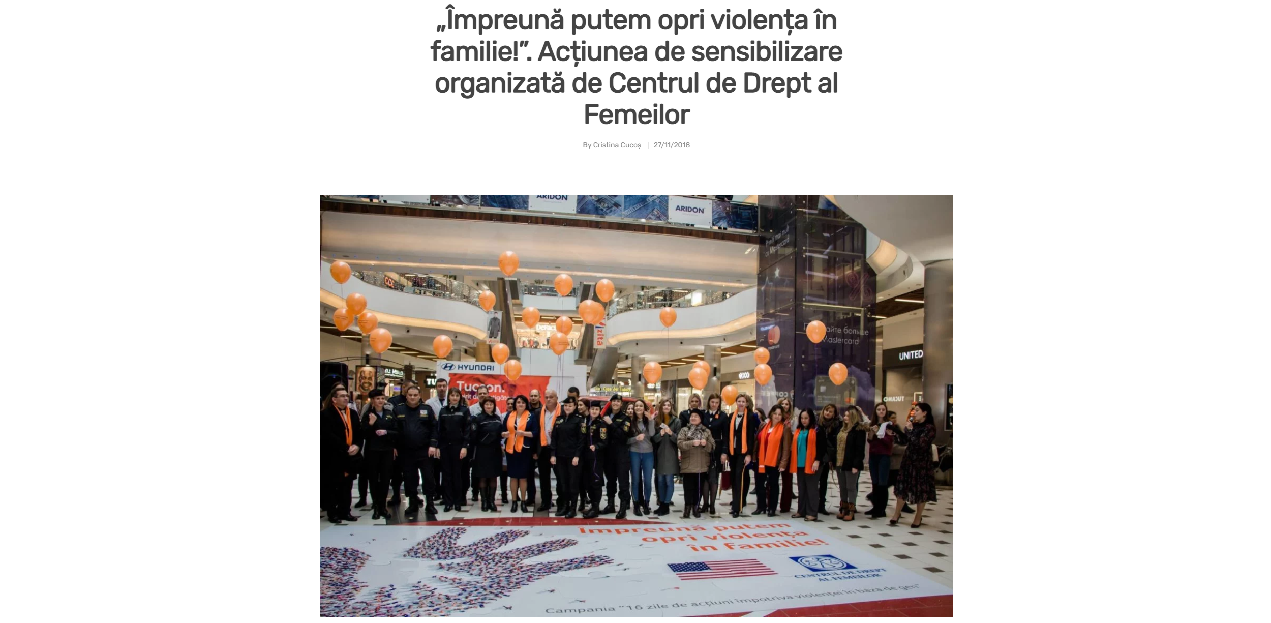 „Împreună putem opri violența în familie!”. Acțiunea de sensibilizare organizată de Centrul de Drept al Femeilor